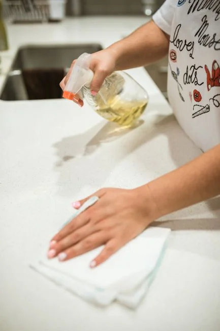 Cleaner cleaning the floor in a laboratory environment